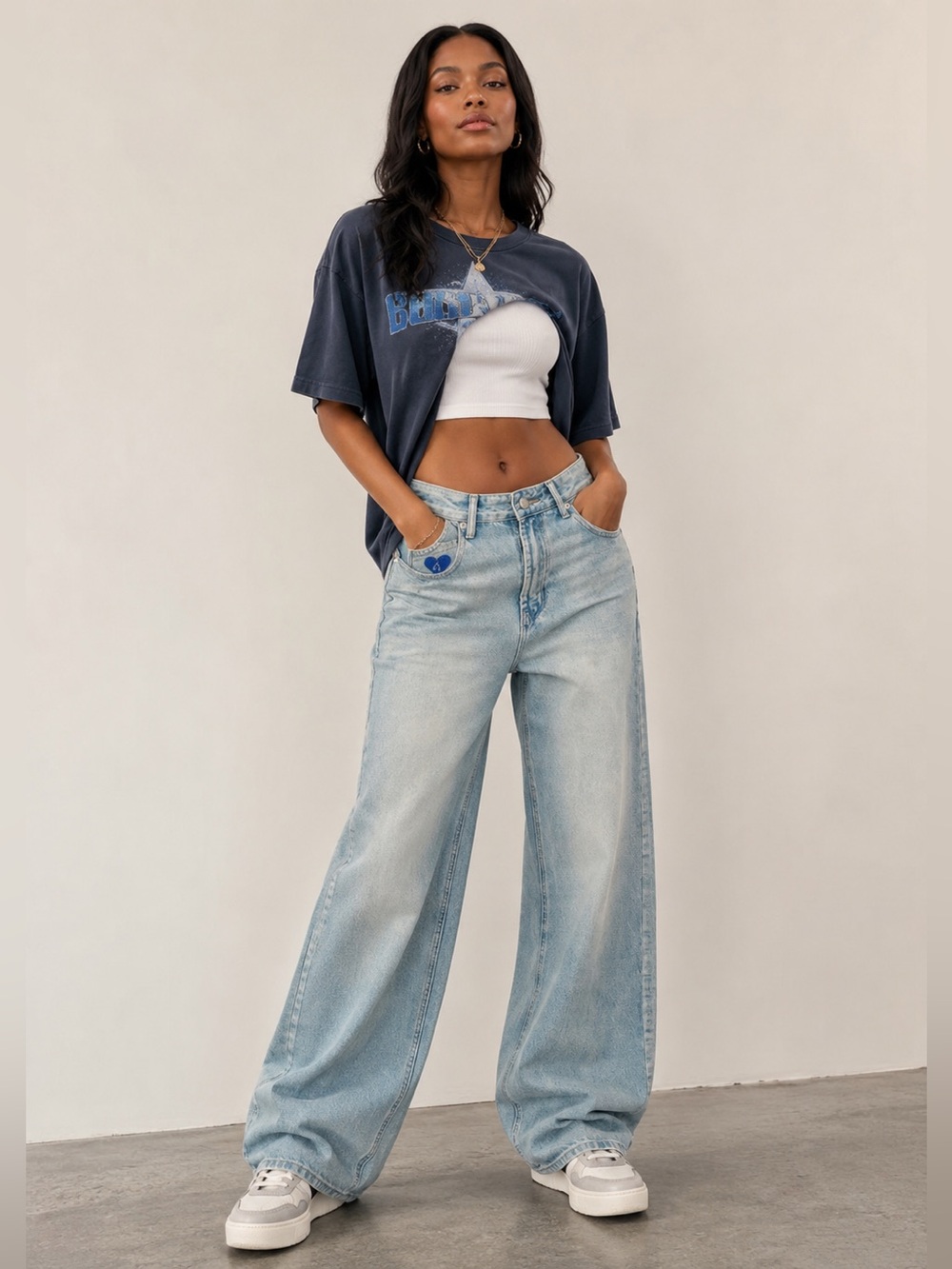 Aelfric Eden Baggy Relaxed Light Blue Wide-Leg Cotton Blend Jeans Size 26”